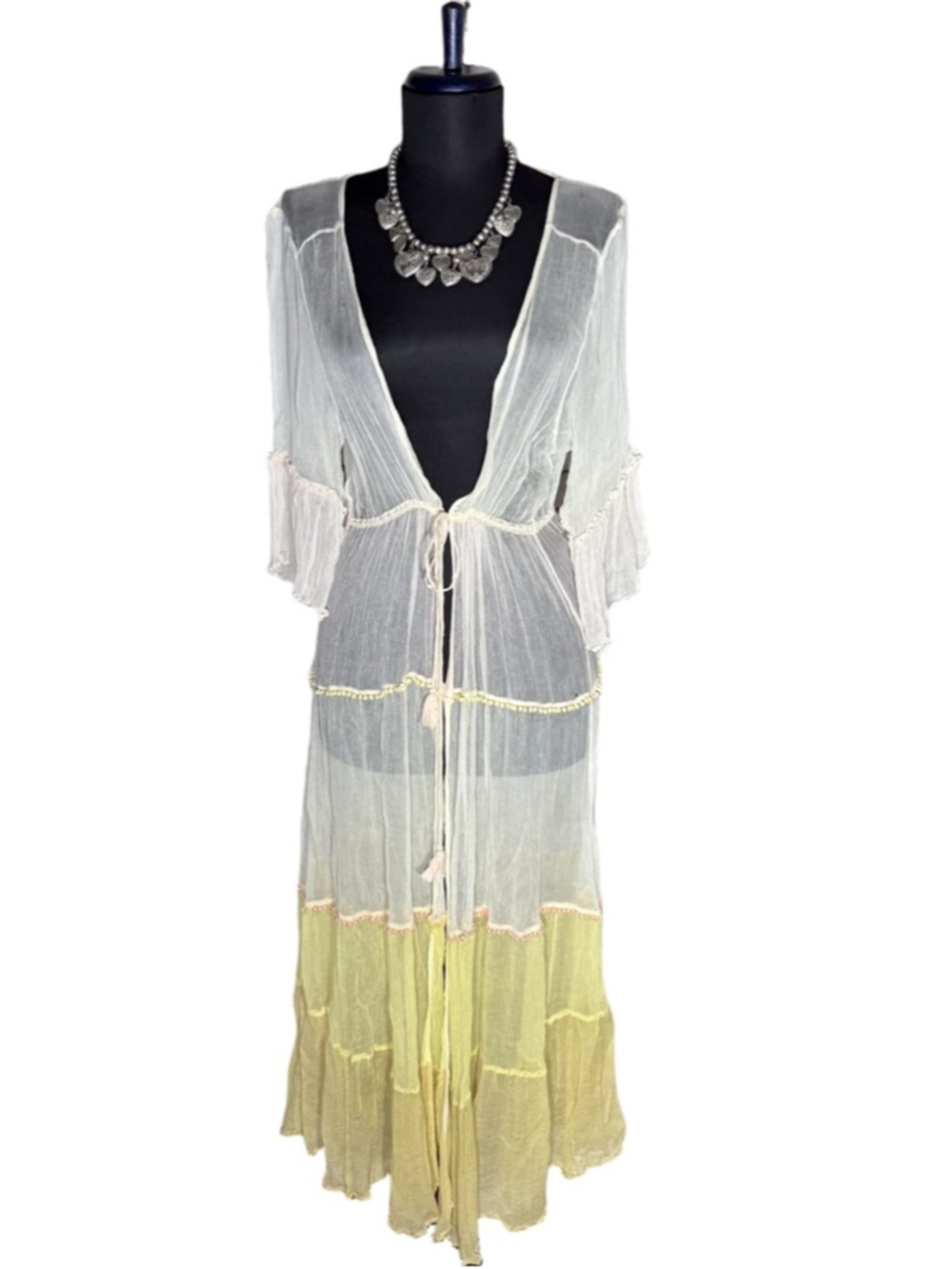 Vintage Y2K sheer chiffon slip dress pink yellow pastels ombre fairy festival XS
